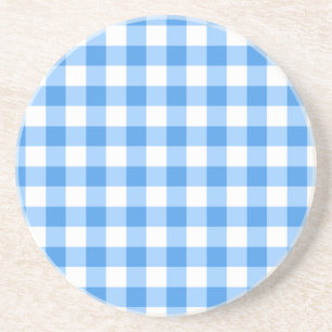 Blue And White Gingham Check Pattern Coaster
