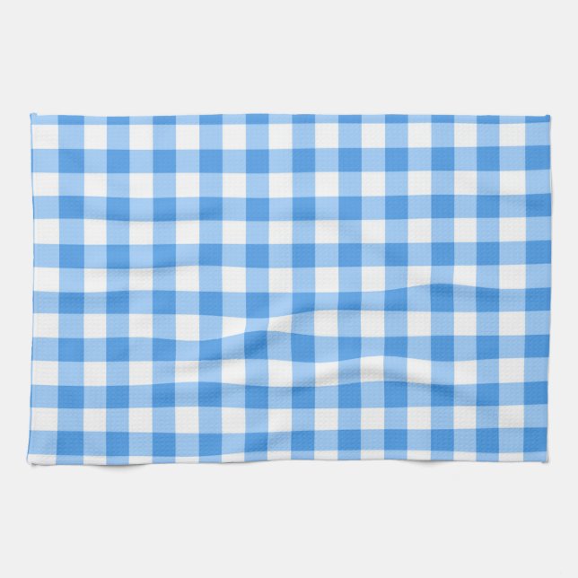 Blue And White Gingham Check Pattern Kitchen Towel (Horizontal)