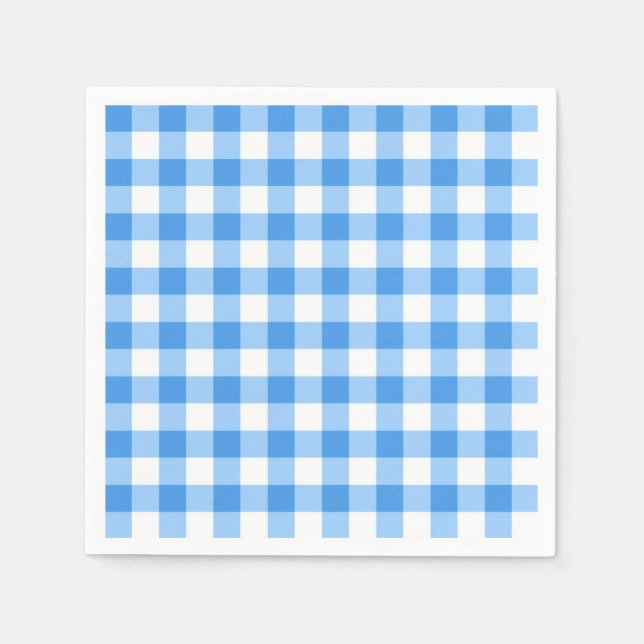 Blue And White Gingham Check Pattern Napkin (Front)
