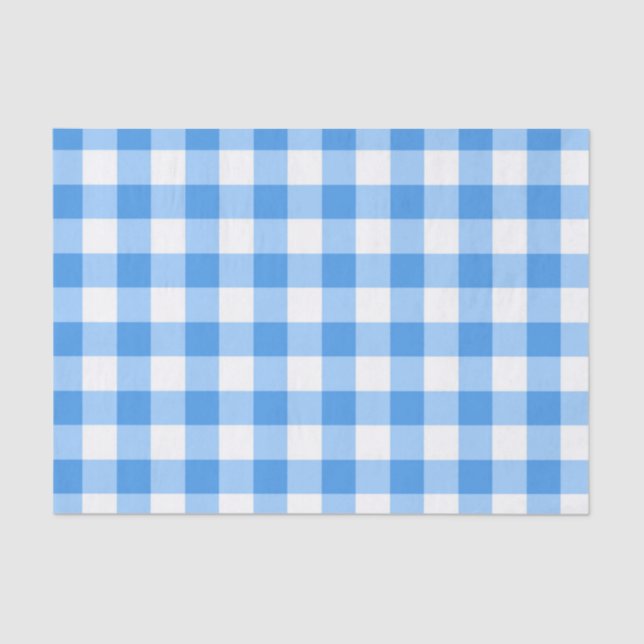 Blue And White Gingham Check Pattern Tissue Paper (Front)