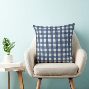 Blue and White Gingham Check Throw Pillow