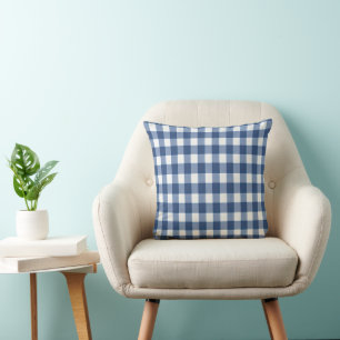 Blue and White Gingham Checked Throw Pillow
