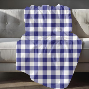 Blue And White Gingham Checks Pattern Fleece Blanket
