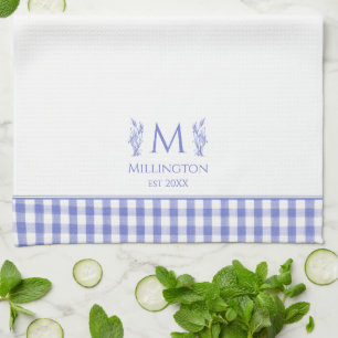 Blue and White Gingham Customized Custom Name Kitchen Towel