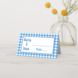 Blue and White Gingham Frame Wedding Place Card
