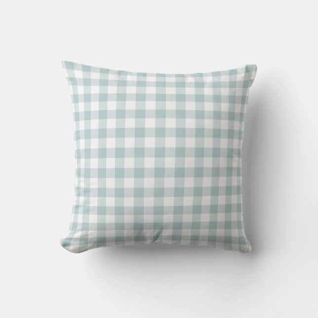 Blue and White Gingham Pattern Chequered Outdoor Pillow (Front)