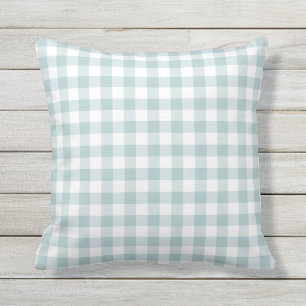 Blue and White Gingham Pattern Chequered Outdoor Pillow