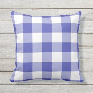Blue and White Gingham Pattern Chequered Outdoor Pillow
