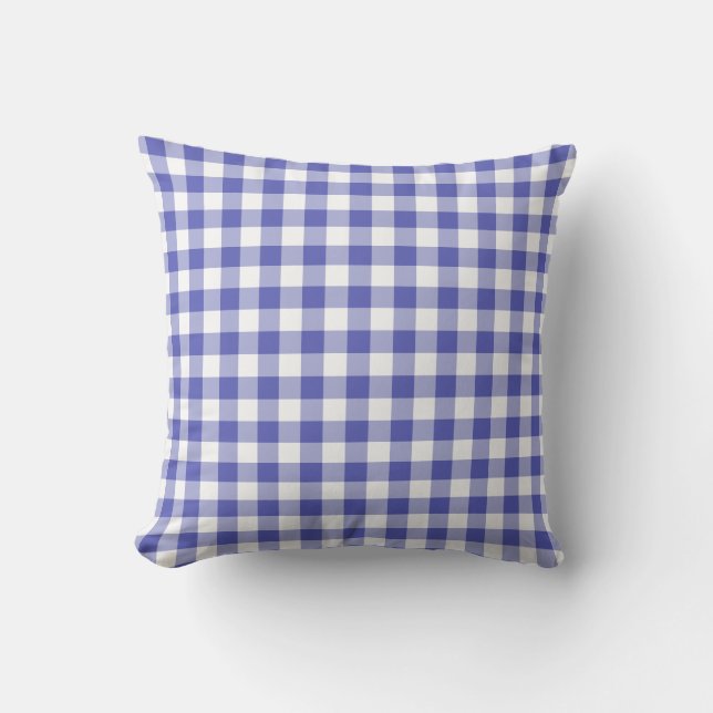 Blue and White Gingham Pattern Chequered Outdoor Pillow (Front)