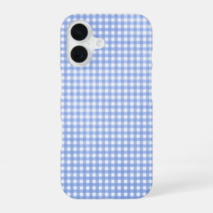 Blue and White Gingham Pattern iPhone 16 Case