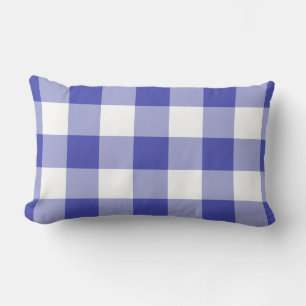 Blue and White Gingham Pattern Lumbar Pillow
