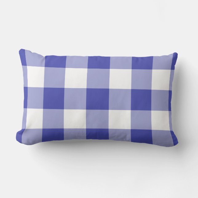 Blue and White Gingham Pattern Lumbar Pillow (Front)