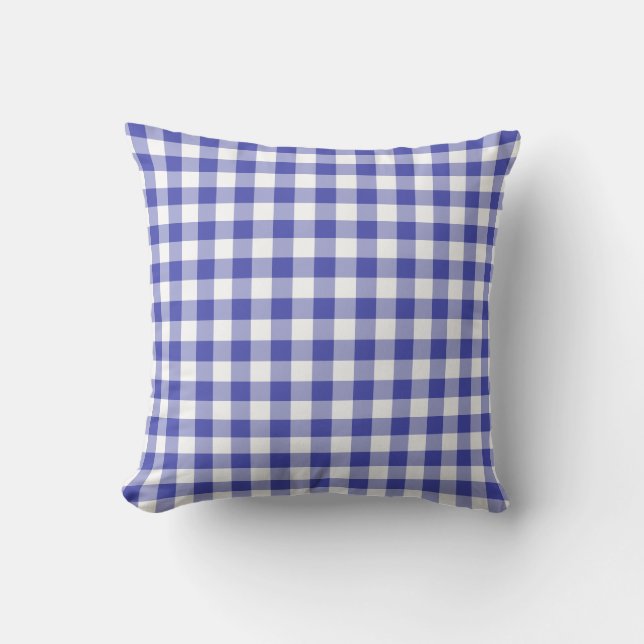 Blue and White Gingham Pattern Throw Pillow (Front)
