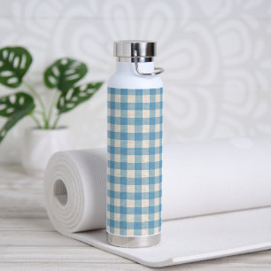 Blue and White Gingham Pattern  Water Bottle