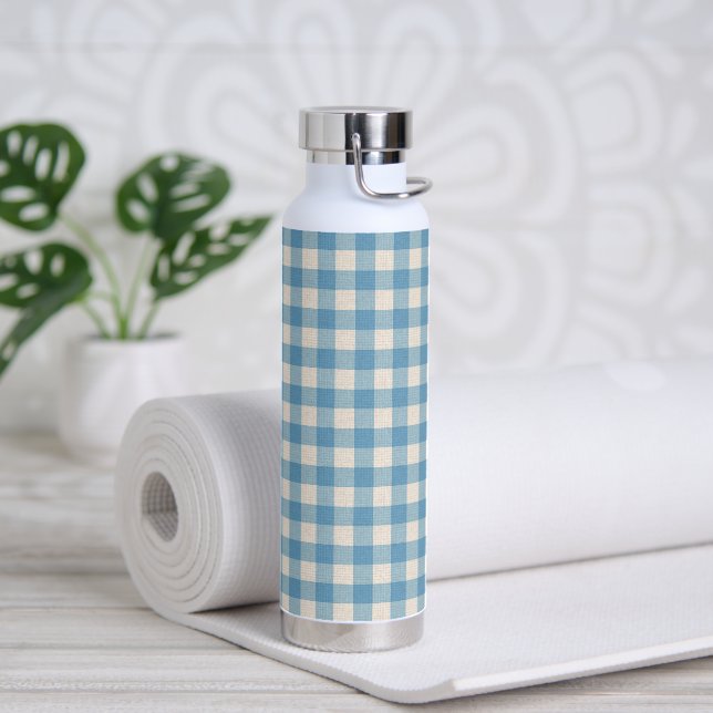 Blue and White Gingham Pattern  Water Bottle (Yoga)