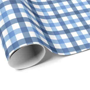 Blue and white gingham pattern wrapping paper
