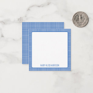 Blue and White Gingham Plaid Monogram Card