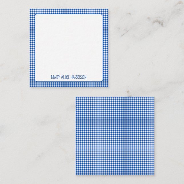 Blue and White Gingham Plaid Monogram Card (Front/Back)
