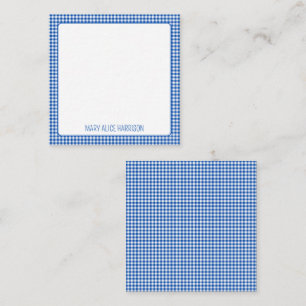 Blue and White Gingham Plaid Monogram Card