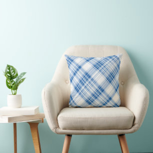 Blue and White Gingham Plaid Striped Pattern  Throw Pillow