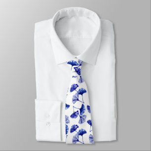 Blue and white gingko leaves tie