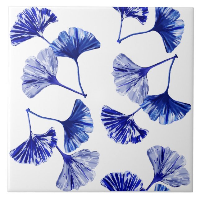 Blue and white gingko leaves tile (Front)