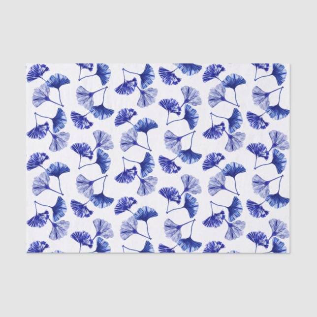 Blue and white gingko leaves tissue paper (Front)