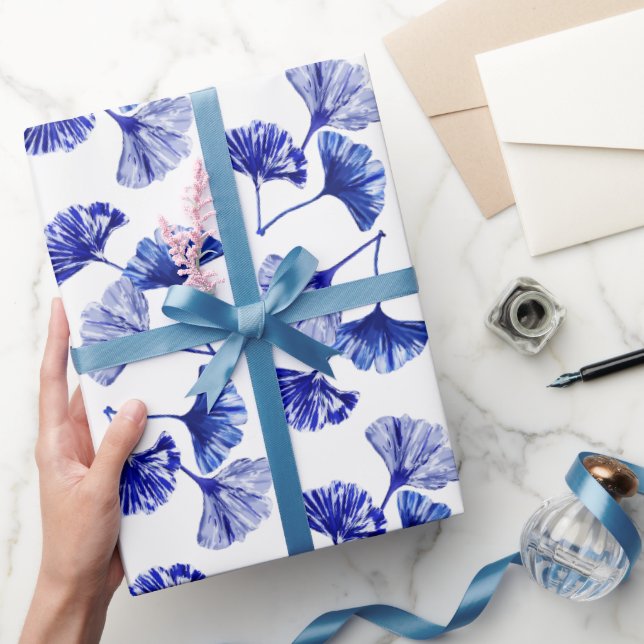 Blue and white gingko leaves wrapping paper (Gifting)