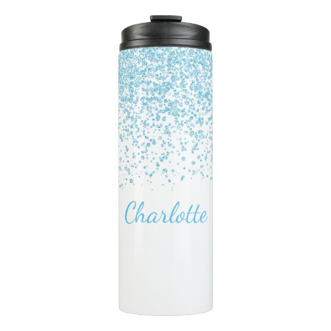 Blue and White Glittery Custom Thermal Tumbler (Front)