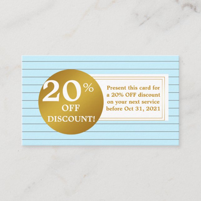 Blue and White Gold Label Discount Coupon Card (Devant)