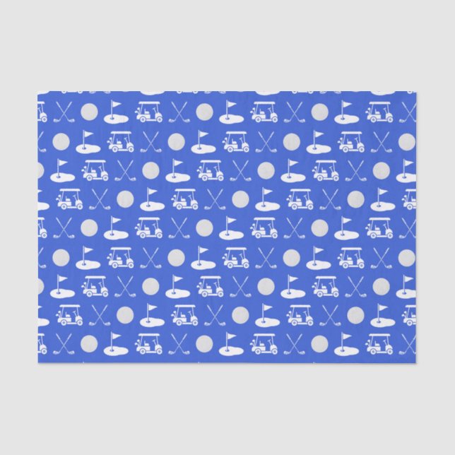 Blue and White Golf Icons Tissue Paper (Front)