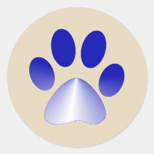 Blue and White Gradient Animal Paw Classic Round Sticker