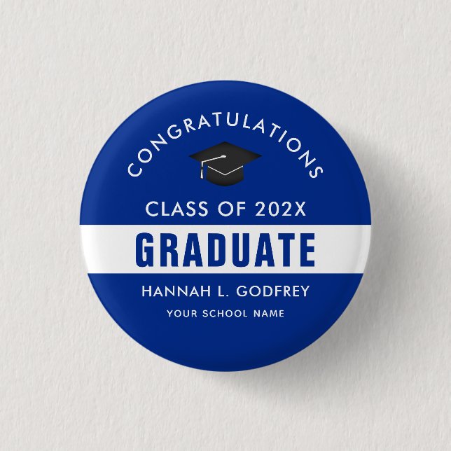 Blue and White Graduation Custom Button (Front)