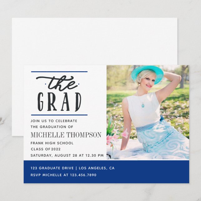 Blue and White Graduation Party Invitation (Front/Back)