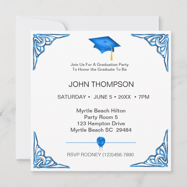 Blue and White Graduation Party Invitation (Front)