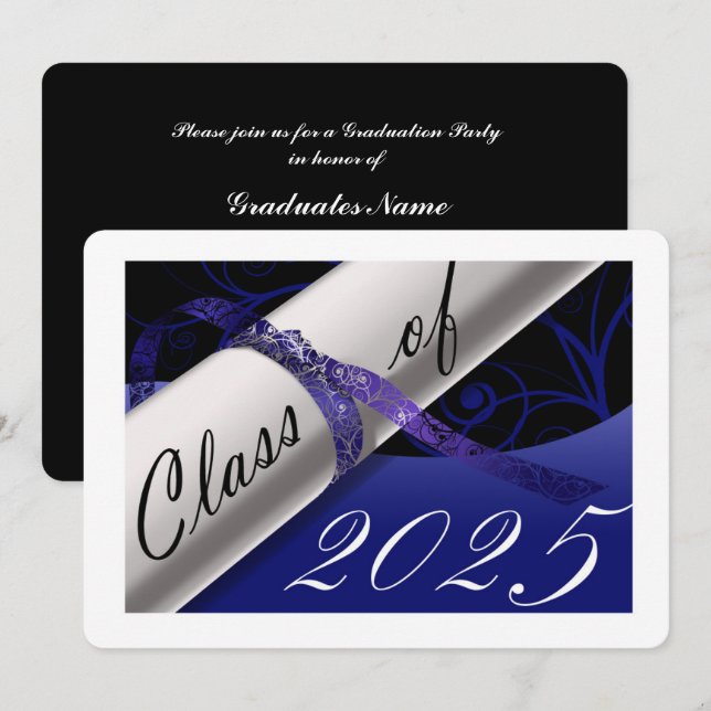 Blue and White Graduation Party Invitation (Front/Back)