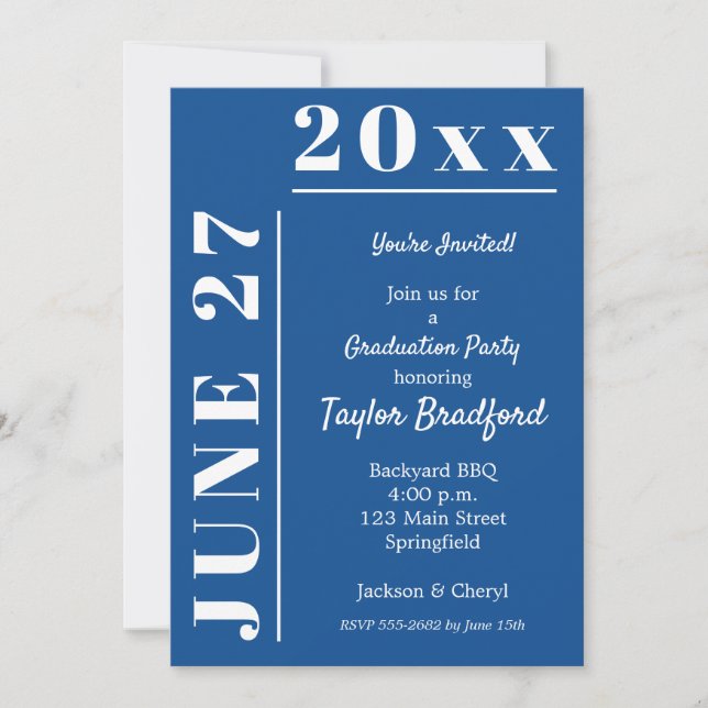 Blue and White Graduation Party Invitations (Front)