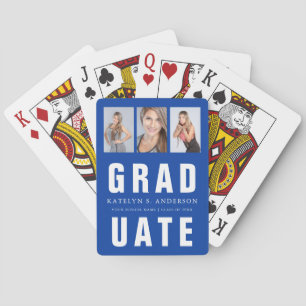 Blue and White Graduation Photo Collage Custom Playing Cards