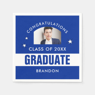 Blue and White Graduation Photo Custom Napkin