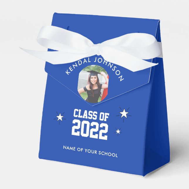 Blue and White Graduation Photo Favor Box (Front Side)