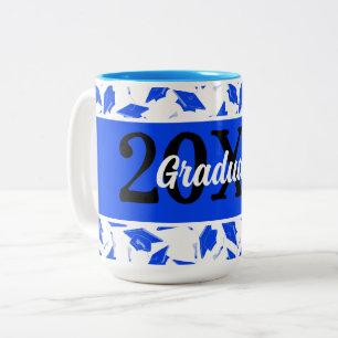 Blue and White Graduation Year Caps Personalized Two-Tone Coffee Mug