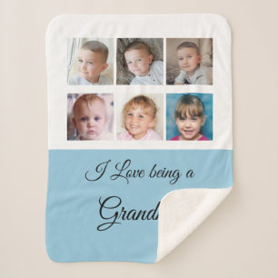 Blue and white Grandma photo collage Sherpa Blanket
