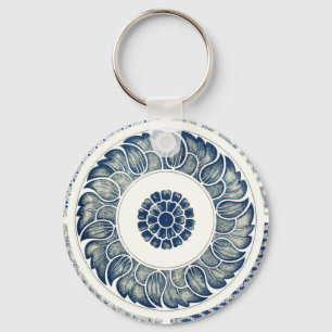 Blue and White Graphic Design Art Print Keychain