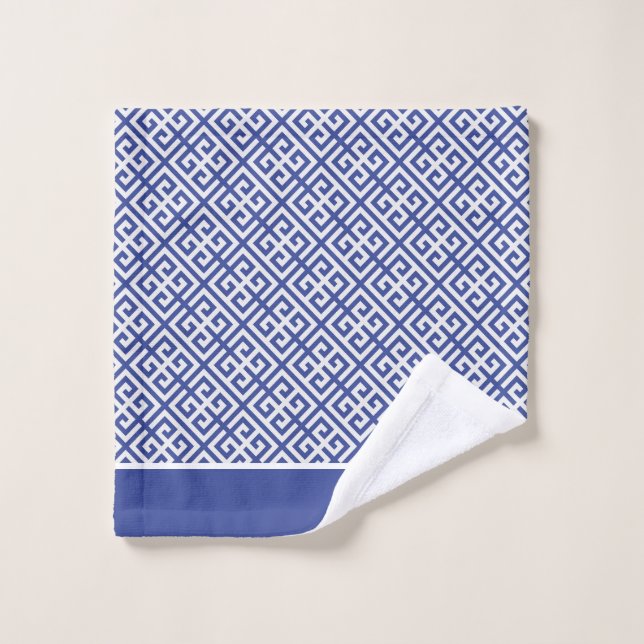 Blue and White Greek Key  Bath Towel Set (Wash Cloth)