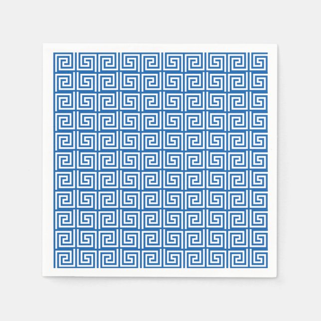 Blue and White Greek key design paper napkin (Front)