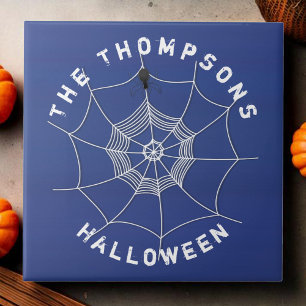 Blue and White Halloween Spooky Custom Tile