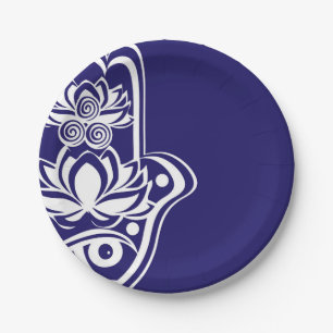 Blue and White Hamsa Paper Plate