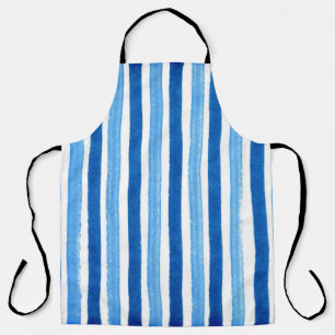 Blue and white handpainted stripes apron