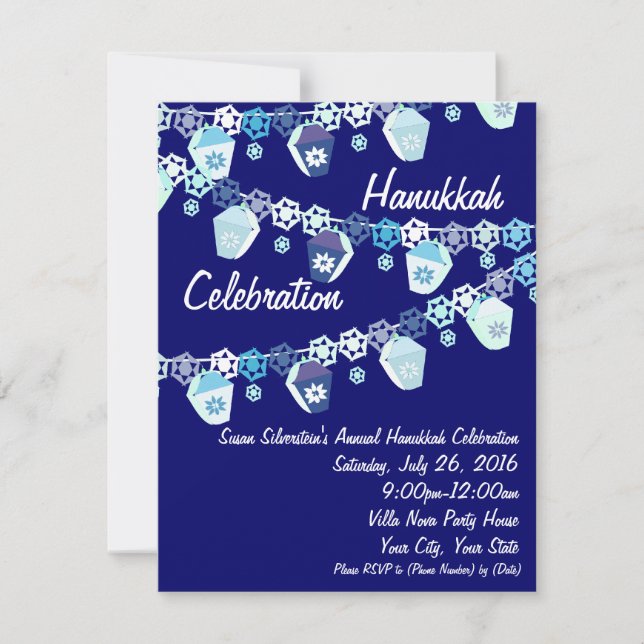 Blue and White Hanukkah Celebration Invitations (Front)