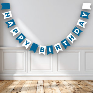 Blue and White Happy Birthday Bunting Flags